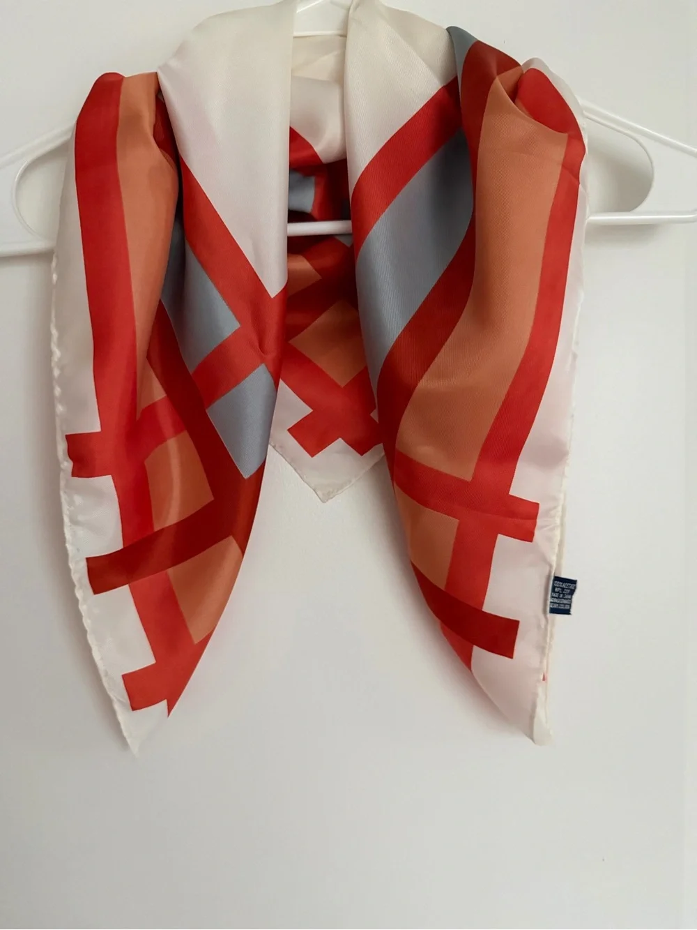 Silk-Look Red & Coral Geometric Square Scarf
